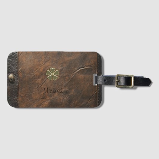 Gouden Shamrock St.Patrick`s Day, Bruin Leer Bagagelabel (Voorkant (horizontaal))