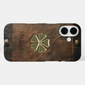 Gouden Shamrock St.Patrick`s Day,Bruin Leer Case-Mate iPhone Case (Achterkant (horizontaal))