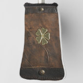 Gouden Shamrock St.Patrick`s Day,Bruin Leer Golfheadcover (Draai 90)