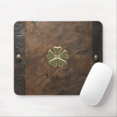 Gouden Shamrock St.Patrick`s Day,Bruin Leer Muismat (Met muis)
