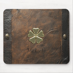 Gouden Shamrock St.Patrick`s Day,Bruin Leer Muismat