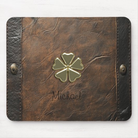 Gouden Shamrock St.Patrick`s Day,Bruin Leer Muismat (Voorkant)