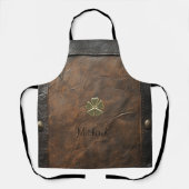 Gouden Shamrock St.Patrick`s Day,Bruin Leer Schort (Voorkant)