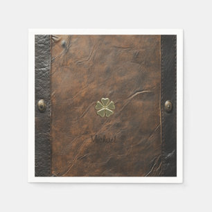 Gouden Shamrock St.Patrick`s Day,Bruin Leer Servet