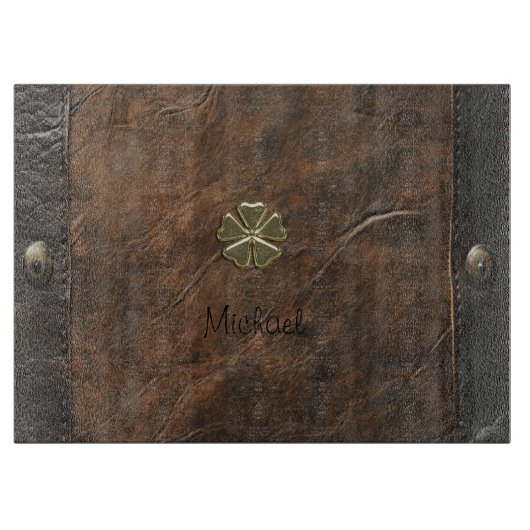 Gouden Shamrock St.Patrick`s Day,Bruin Leer Snijplank (Voorkant)