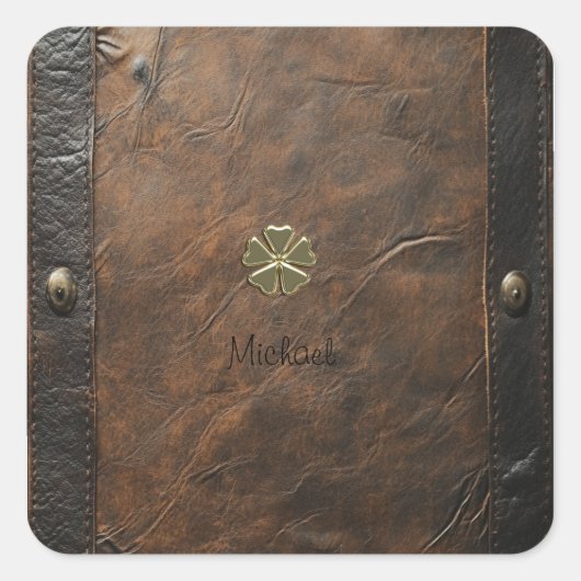 Gouden Shamrock St.Patrick`s Day,Bruin Leer Vierkante Sticker (Voorkant)