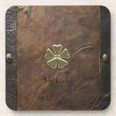 Gouden Shamrock St. Patrick's Day, Bruin leer Bier Onderzetter (Voorkant)