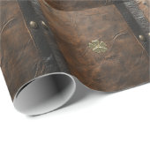 Gouden Shamrock St. Patrick's Day, Bruin leer Cadeaupapier (Rol Hoek)