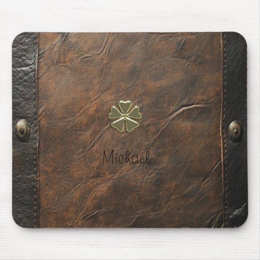 Gouden Shamrock St. Patrick's Day, Bruin leer Muismat (Voorkant)