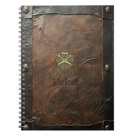 Gouden Shamrock St. Patrick's Day, Bruin leer Notitieboek
