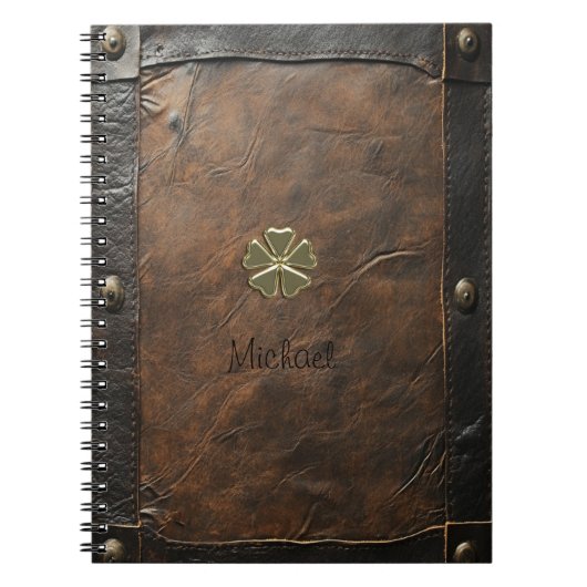 Gouden Shamrock St. Patrick's Day, Bruin leer Notitieboek (Voorkant)
