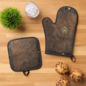 Gouden Shamrock St. Patrick's Day, Bruin leer Ovenwant & Pannenlap Set (Top down)