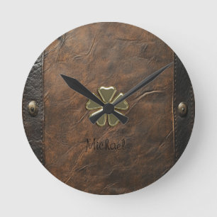 Gouden Shamrock St. Patrick's Day, Bruin leer Ronde Klok