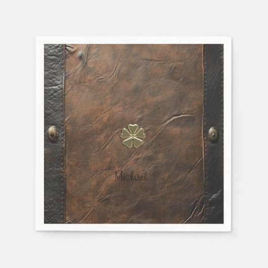 Gouden Shamrock St. Patrick's Day, Bruin leer Servet (Voorkant)