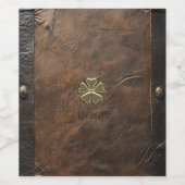 Gouden Shamrock St. Patrick's Day, Bruin leer Wijn Etiket (Enkel label)