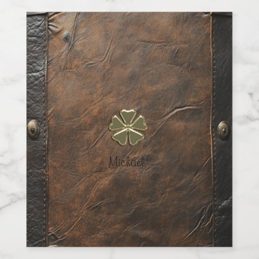 Gouden Shamrock St. Patrick's Day, Bruin leer Wijn Etiket (Enkel label)