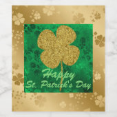 Gouden Shamrocks Groene Bloemen Wijn Etiket (Enkel label)