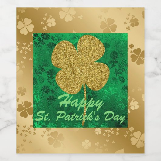 Gouden Shamrocks Groene Bloemen Wijn Etiket (Enkel label)