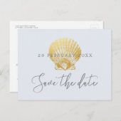 Gouden Shell Faux Folie Strand Bruiloft Save the D Aankondigingskaart (Voorkant / Achterkant)
