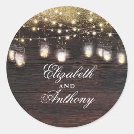 Gouden Shimmer en Mason Jar Lights Rustiek Ronde Sticker