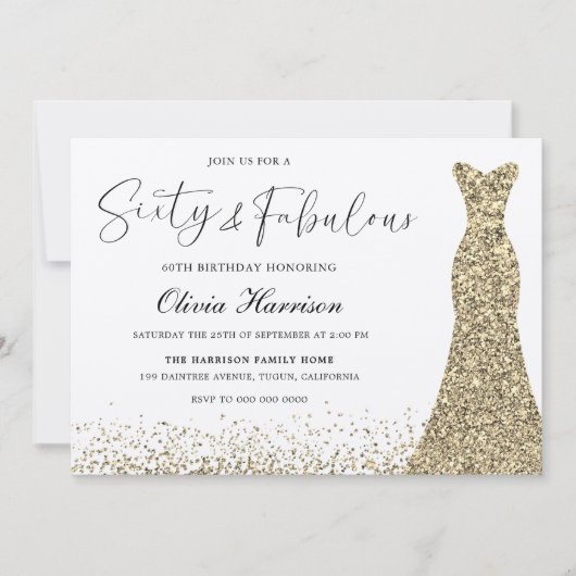 Gouden Shimmer Jurk Zestig & Fabulous 60e Verjaard Kaart (Voorkant)