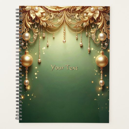 Gouden Sieraden Festieve Groene Feestdagen Planner (Voorkant)
