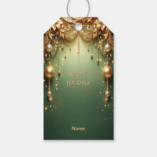 Gouden Sieraden Festieve Groene Kerst Geschenklabe Cadeaulabel (Voorkant)