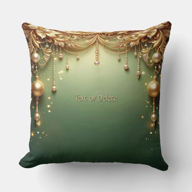 Gouden Sieraden Festieve Groene Worp Kussen (Voorkant)