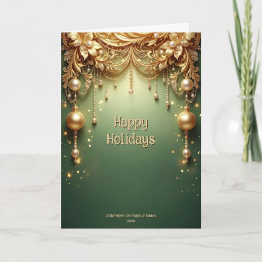 Gouden Sieraden Festive Groen Feestdag Kaart (Voorkant)