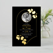 Gouden sieraden geïnspireerd lijst, bladeren foto  folie uitnodiging (Staand Voorkant)