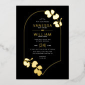 Gouden sieraden geïnspireerd lijst en bladeren bru folie uitnodiging (Voorkant)