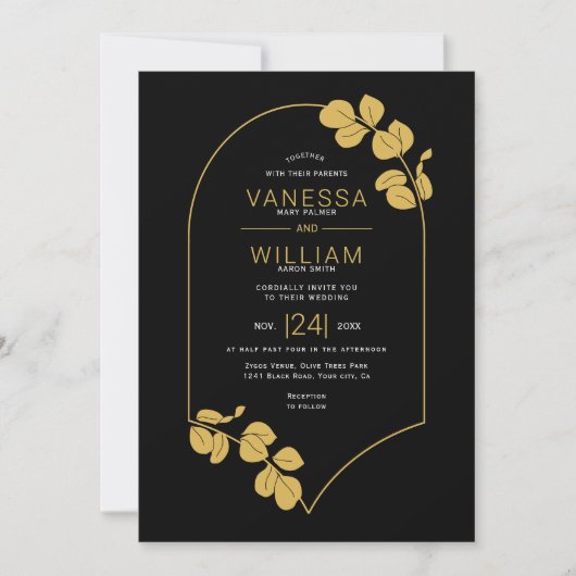 Gouden sieraden geïnspireerd lijst en bladeren bru kaart (Voorkant)