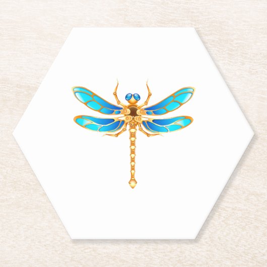 Gouden sieraden libel insect vip fun vector afbeel kartonnen onderzetters (Voorkant)