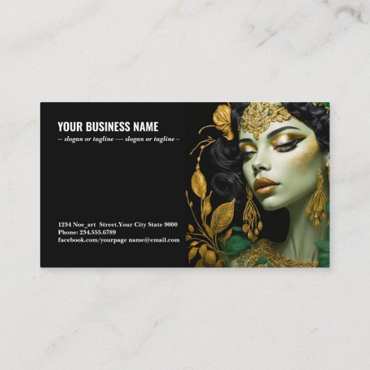 Gouden sieraden voor dames met groene bloemige tou visitekaartje (Achterkant)