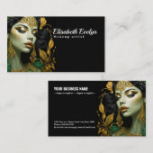 Gouden sieraden voor dames met groene bloemige tou visitekaartje (Voorkant / Achterkant)