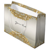 Gouden Sierbloem Geschenkzak Groot Cadeauzakje (Voorkant Gekanteld)