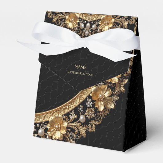 Gouden Sierbloemen Favor Doos Bedankdoosjes (Voorkant Zijde)