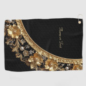 Gouden Sierbloemen Golfhanddoek (Horizontaal)