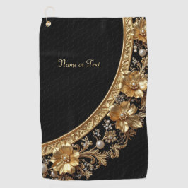 Gouden Sierbloemen Golfhanddoek