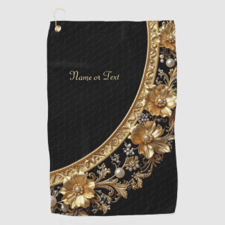Gouden Sierbloemen Golfhanddoek