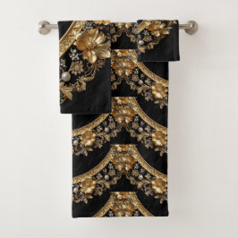 Gouden Sierbloemen Handdoekenset Bad Handdoek
