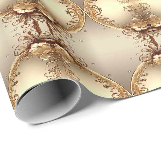 Gouden Sierbloemen Inpakpapier (Rol Hoek)