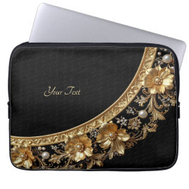 Gouden Sierbloemen Laptophoes Laptop Sleeve