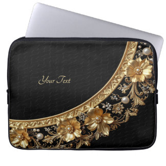 Gouden Sierbloemen Laptophoes Laptop Sleeve