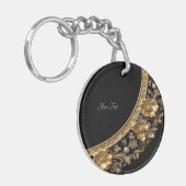 Gouden Sierbloemen Sleutelhanger (Voorkant Links)