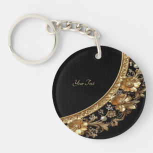 Gouden Sierbloemen Sleutelhanger