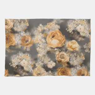 gouden sierbloemen voor monochrome waterverf op theedoek