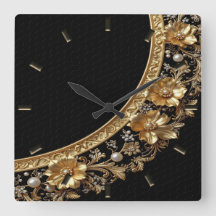 Gouden Sierbloemen Wandklok