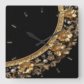 Gouden Sierbloemen Wandklok