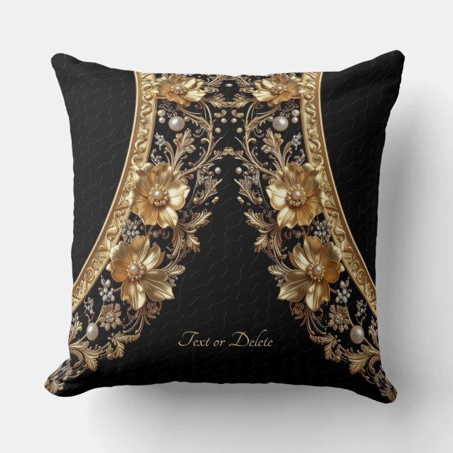 Gouden Sierbloemen Worp Kussen (Voorkant)